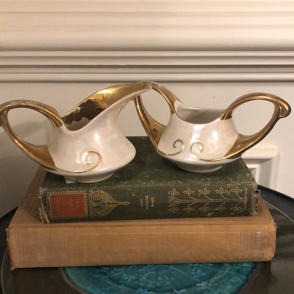 Vintage MCM luster ware creamer sugar set Kaso Made in USA